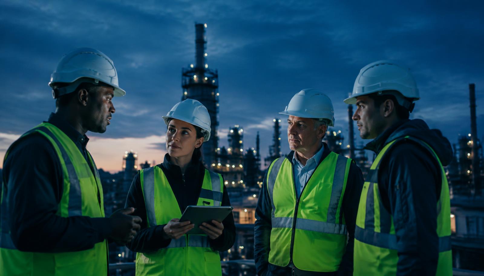 Project team of engineers on an industrial site